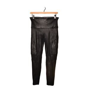 SPANX $110 Black Faux Leather Moto Leggings‎ Ankle Length Power Waistband XL